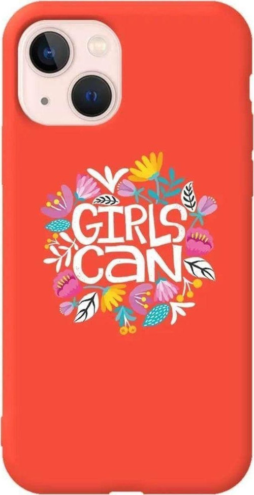 İphone 14 Plus Turuncu Renkli Silikon Telefon Kılıfı - Girls Can