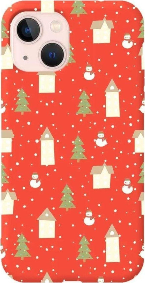 İphone 14 Plus Turuncu Renkli Silikon Telefon Kılıfı - Snowy Xmas