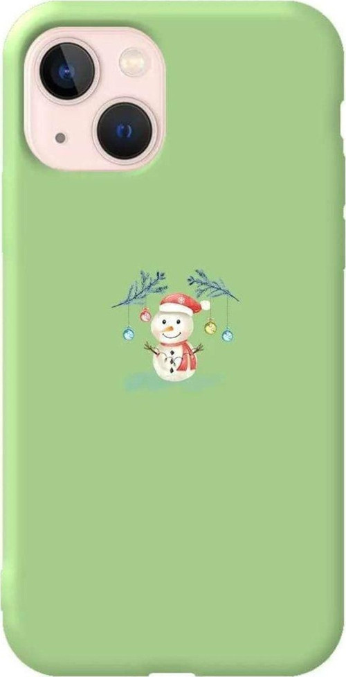 İphone 14 Plus Uyumlu Açık Yeşil Renkli Silikon Telefon Kılıfı - Sugar Snowman