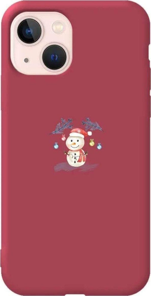 İphone 14 Plus Uyumlu Bordo Renkli Silikon Telefon Kılıfı - Sugar Snowman