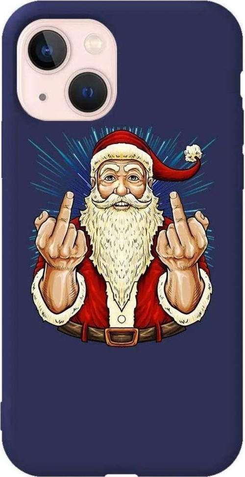 İphone 14 Plus Uyumlu Lacivert Renkli Silikon Telefon Kılıfı - Naughty Santa