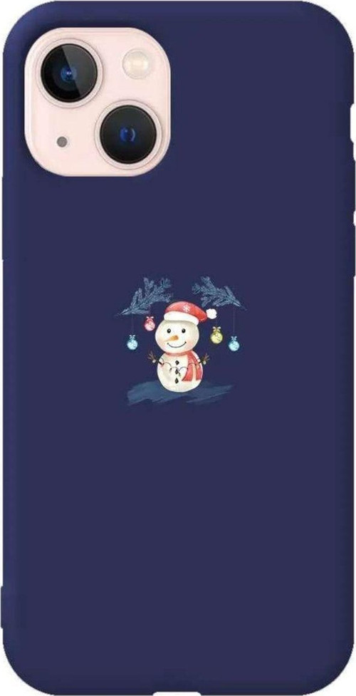 İphone 14 Plus Uyumlu Lacivert Renkli Silikon Telefon Kılıfı - Sugar Snowman
