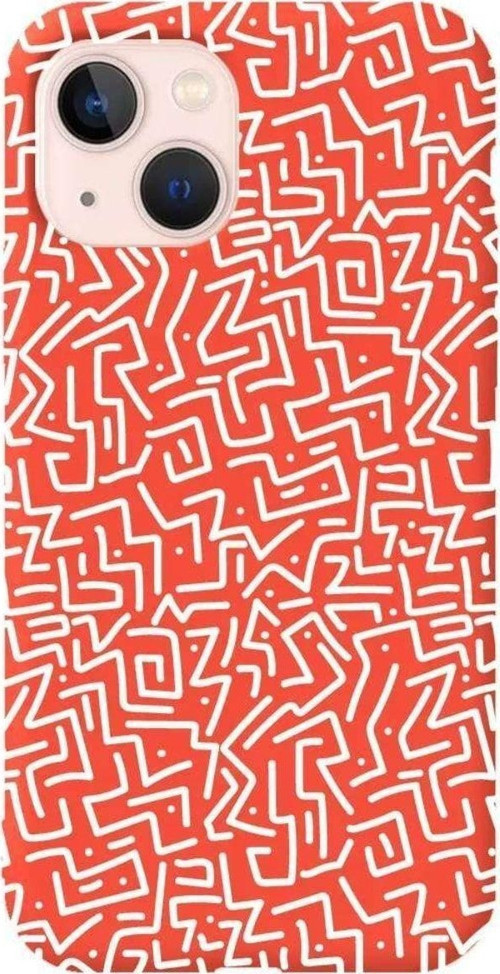 İphone 14 Plus Uyumlu Turuncu Renkli Silikon Telefon Kılıfı - Sweet Doodle White