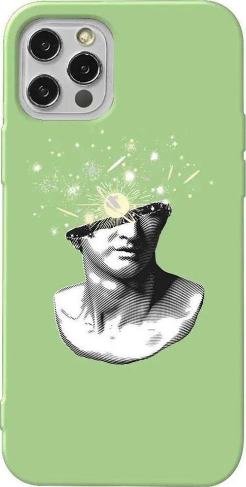 İphone 14 Pro Açık Yeşil Renkli Silikon Telefon Kılıfı - Cosmos In The Brain