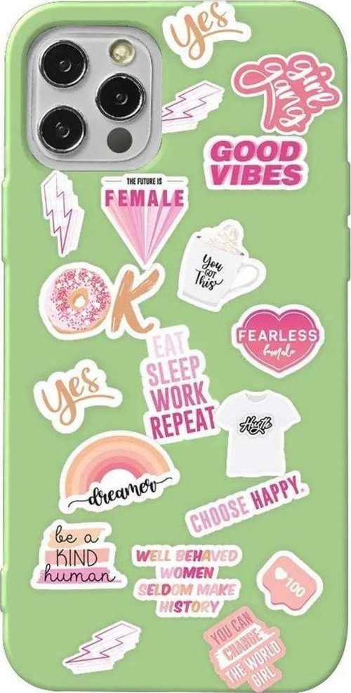İphone 14 Pro Açık Yeşil Renkli Silikon Telefon Kılıfı - Female Sticker