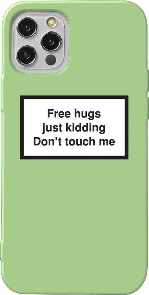 İphone 14 Pro Açık Yeşil Renkli Silikon Telefon Kılıfı - Free Hugs