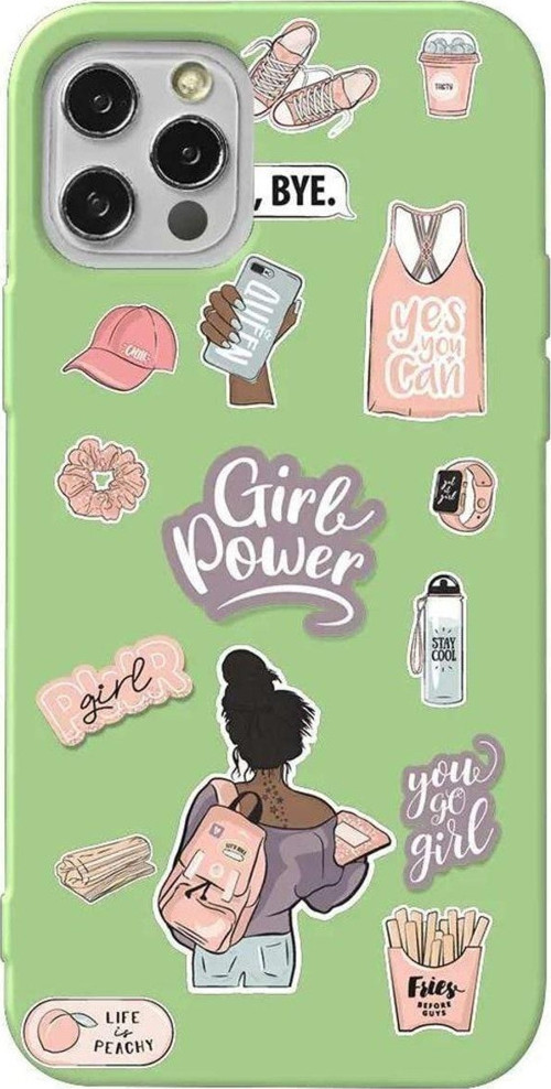 İphone 14 Pro Açık Yeşil Renkli Silikon Telefon Kılıfı - Girl Power
