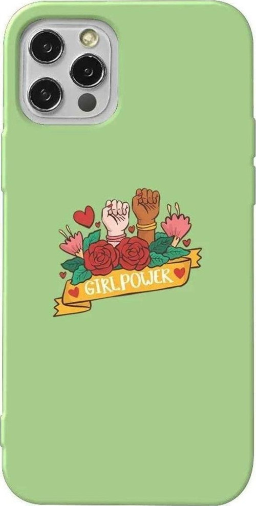 İphone 14 Pro Açık Yeşil Renkli Silikon Telefon Kılıfı - Girl Power 2