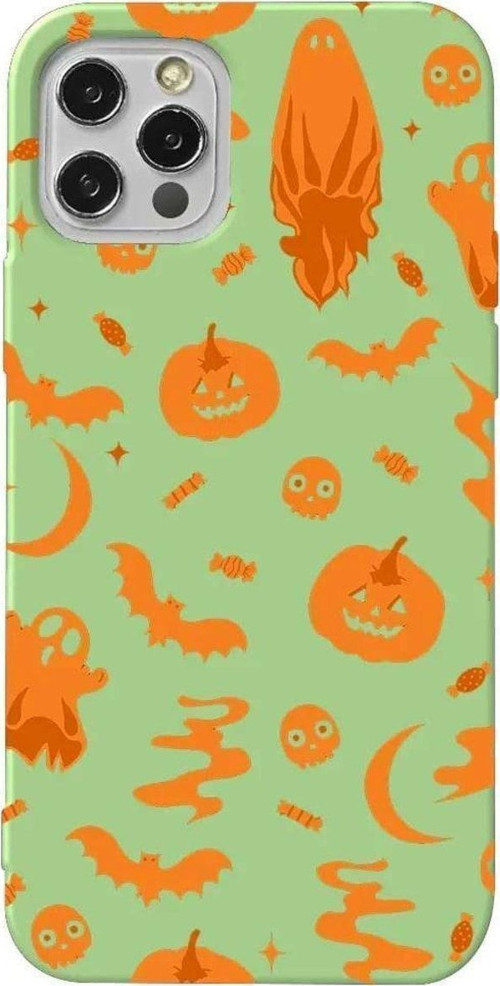İphone 14 Pro Açık Yeşil Renkli Silikon Telefon Kılıfı - Spooky Orange