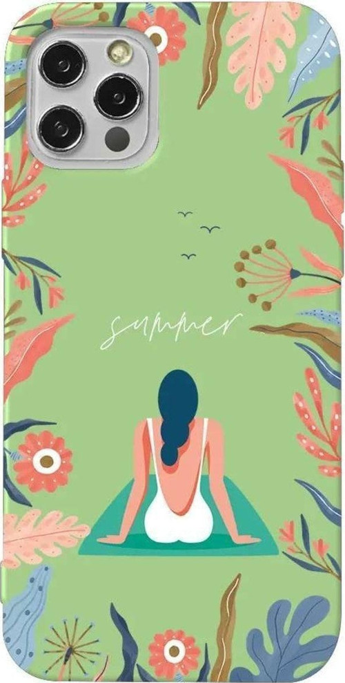 İphone 14 Pro Açık Yeşil Renkli Silikon Telefon Kılıfı - Summer Vacation