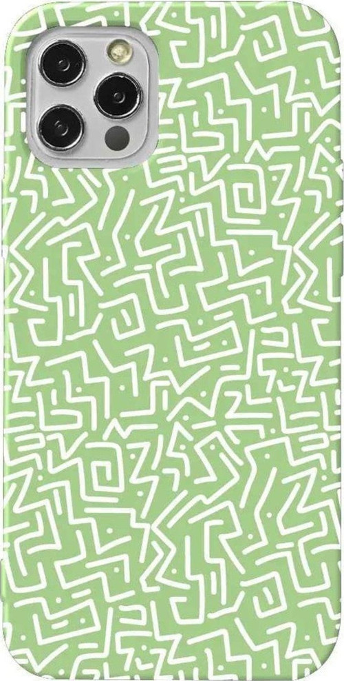 İphone 14 Pro Açık Yeşil Renkli Silikon Telefon Uyumlu Kılıfı - Sweet Doodle White