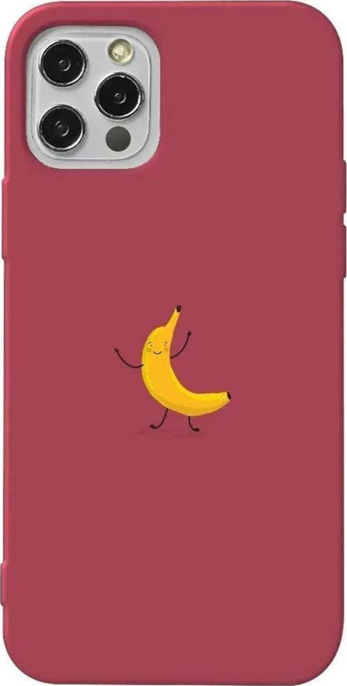 İphone 14 Pro Bordo Renkli Silikon Telefon Kılıfı - Cute Muz