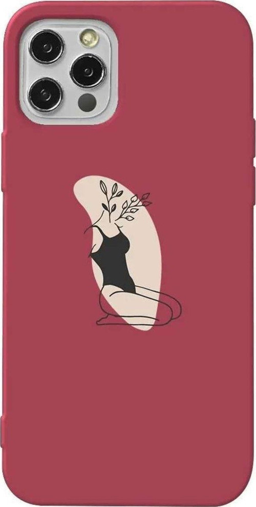 İphone 14 Pro Bordo Renkli Silikon Telefon Kılıfı - Flower Girl Sitting