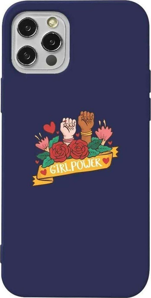 İphone 14 Pro Lacivert Renkli Silikon Telefon Kılıfı - Girl Power 2