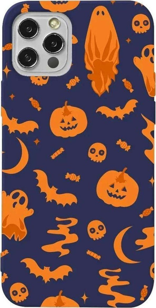 İphone 14 Pro Lacivert Renkli Silikon Telefon Kılıfı - Spooky Orange