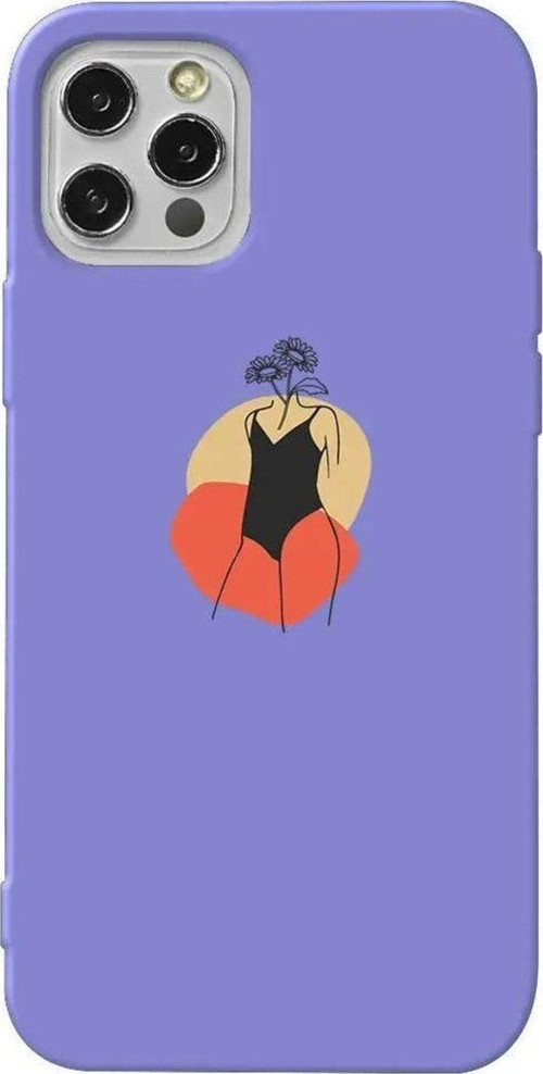 İphone 14 Pro Lila Renkli Silikon Telefon Kılıfı - Flower Girl Standing