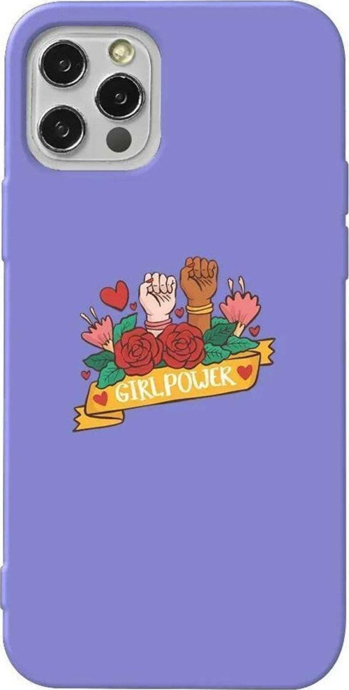 İphone 14 Pro Lila Renkli Silikon Telefon Kılıfı - Girl Power 2
