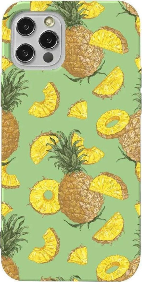 İphone 14 Pro Max Açik Yesil Renkli Silikon Telefon Kılıfı - Ananas Dilimleri