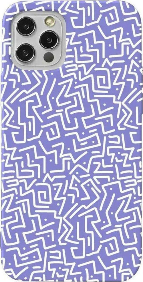 İphone 14 Pro Lila Renkli Silikon Telefon Kılıfı - Sweet Doodle White