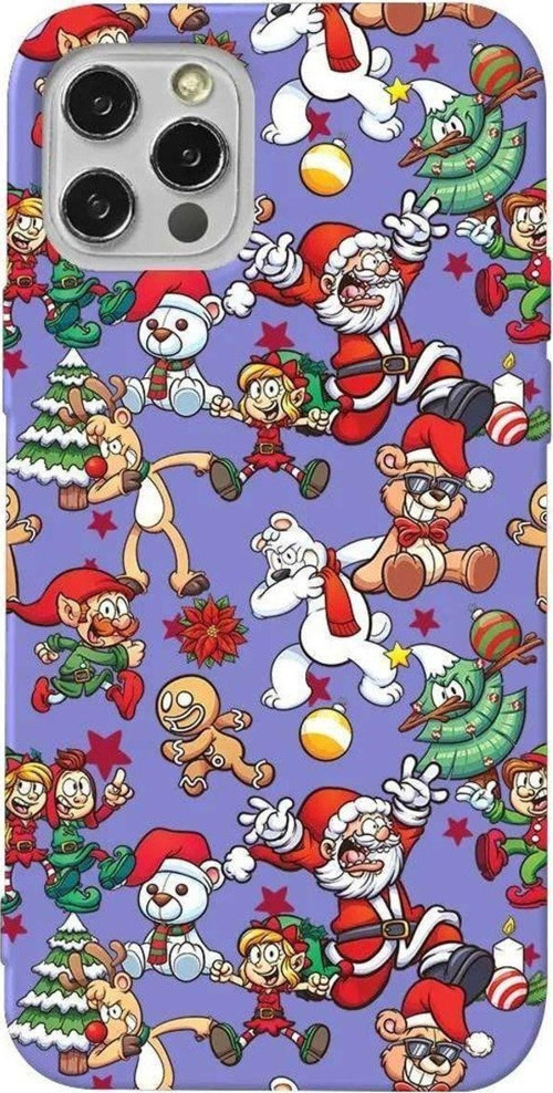İphone 14 Pro Lila Renkli Silikon Telefon Kılıfı - Xmas Monsters