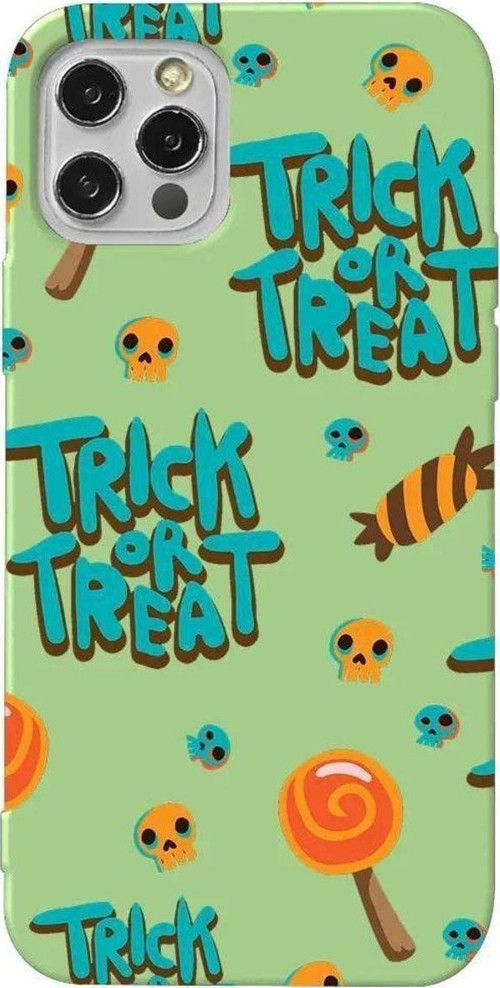 İphone 14 Pro Max Açik Yesil Renkli Silikon Telefon Kılıfı - Hypnotic Trick Or Treat