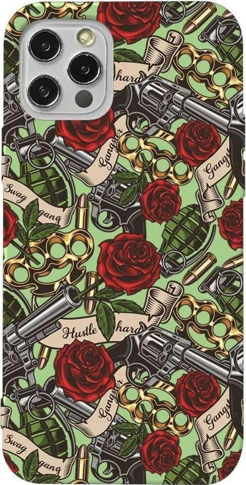 İphone 14 Pro Max Açik Yesil Renkli Silikon Telefon Kılıfı - Rose And Gun