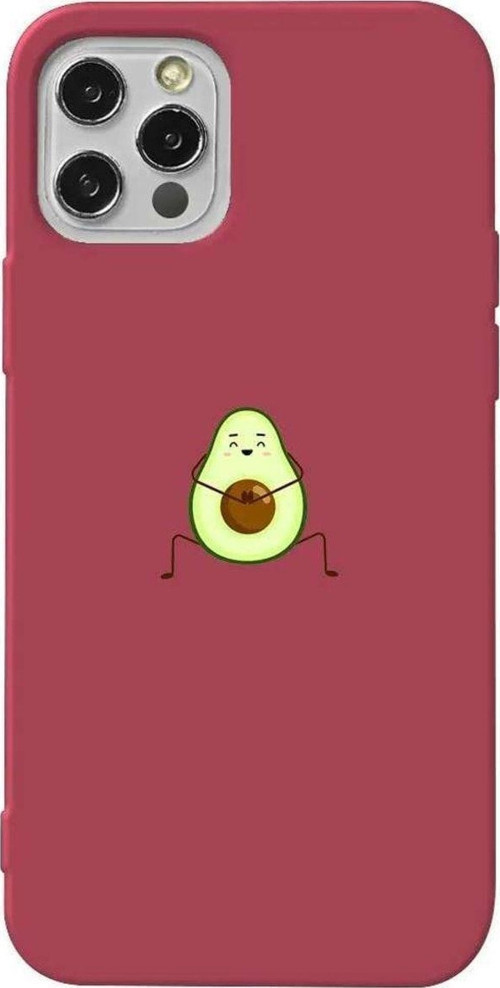 İphone 14 Pro Max Bordo Renkli Silikon Telefon Kılıfı - Cute Avokado