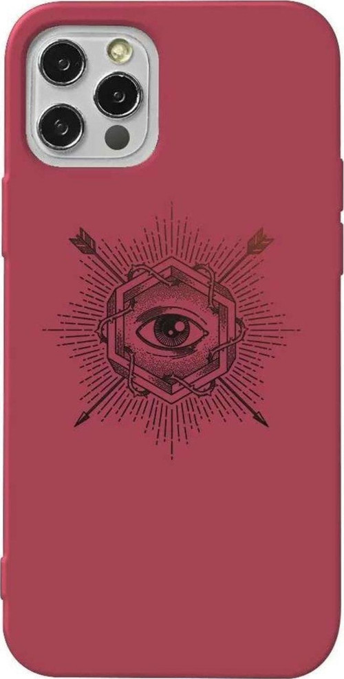 İphone 14 Pro Max Bordo Renkli Silikon Telefon Kılıfı - Dikenli Sarmasik Göz