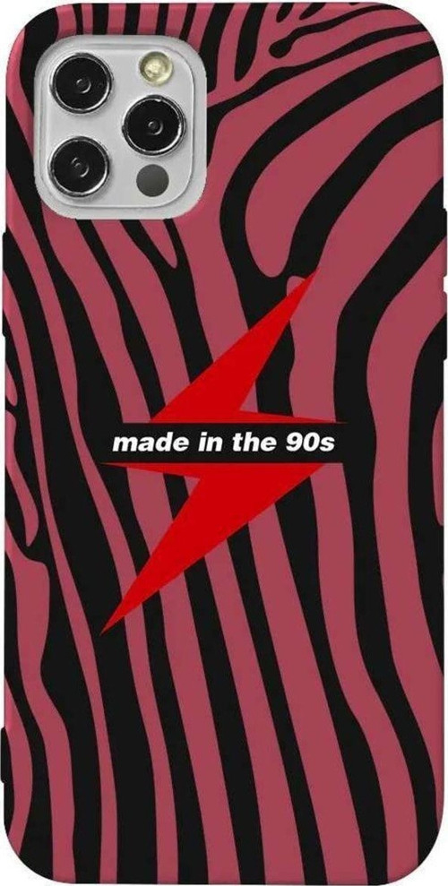 İphone 14 Pro Max Bordo Renkli Silikon Telefon Kılıfı - Red Lightning In 90s