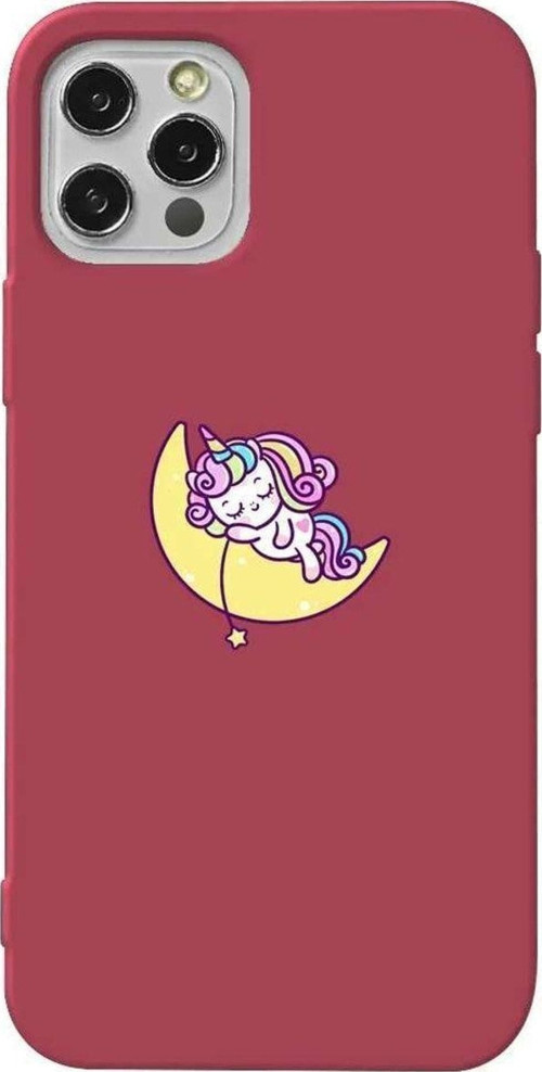 İphone 14 Pro Max Bordo Renkli Silikon Telefon Kılıfı - Sleepy Unicorn