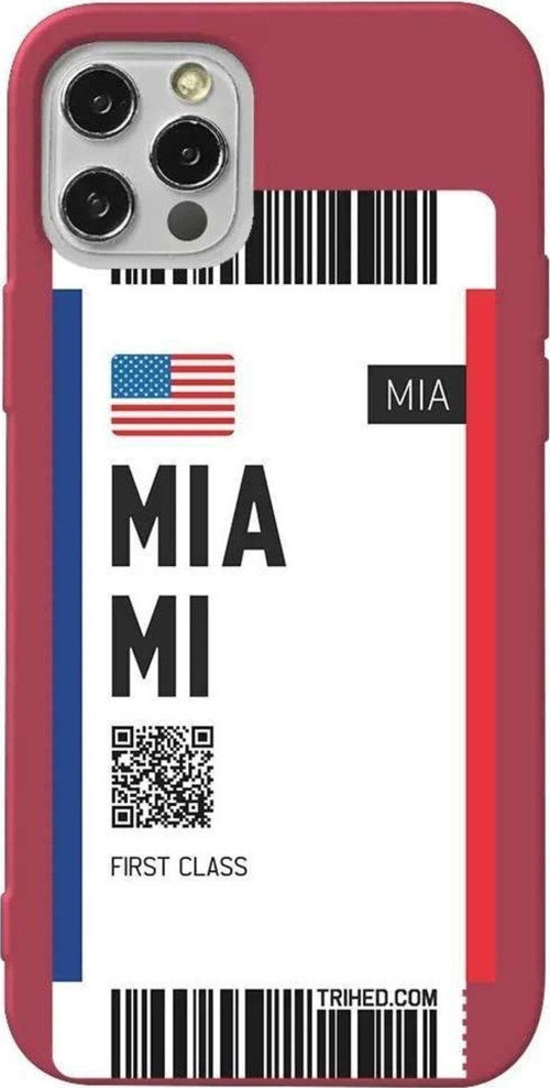 İphone 14 Pro Max Bordo Renkli Silikon Telefon Kılıfı - Miami Bileti