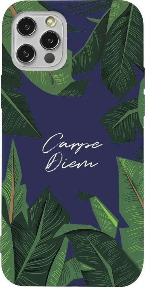 İphone 14 Pro Max Lacivert Renkli Silikon Telefon Kılıfı - Carpe Diem In The Leafs