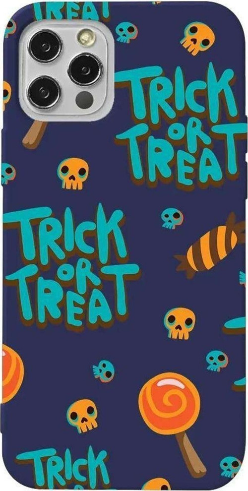 İphone 14 Pro Max Lacivert Renkli Silikon Telefon Kılıfı - Hypnotic Trick Or Treat