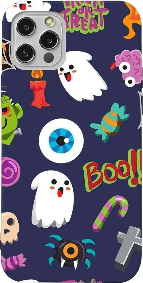 İphone 14 Pro Max Lacivert Renkli Silikon Telefon Kılıfı - Trick Or Treat
