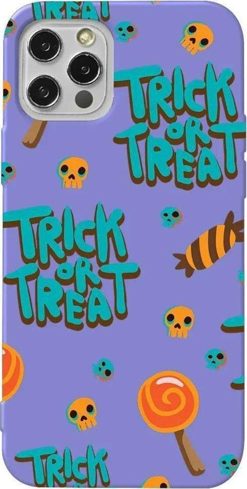 İphone 14 Pro Max Lila Renkli Silikon Telefon Kılıfı - Hypnotic Trick Or Treat