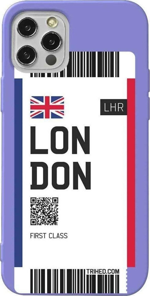İphone 14 Pro Max Lila Renkli Silikon Telefon Kılıfı - London Bileti