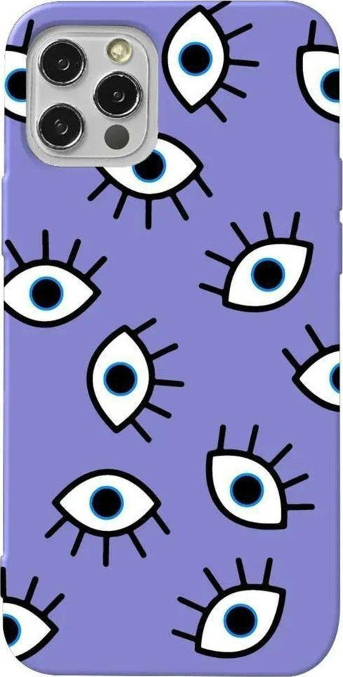 İphone 14 Pro Max Lila Renkli Silikon Telefon Kılıfı - Random Eyes