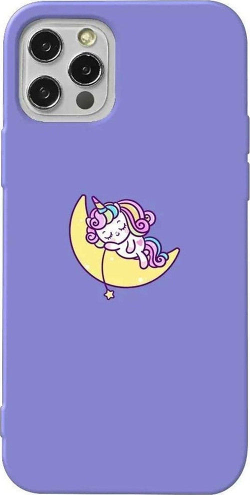 İphone 14 Pro Max Lila Renkli Silikon Telefon Kılıfı - Sleepy Unicorn
