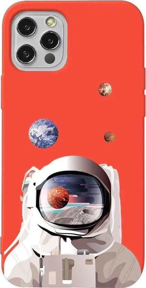 İphone 14 Pro Max Turuncu Renkli Silikon Telefon Kılıfı - Astronotun Gözünden