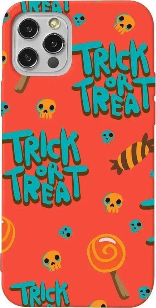 İphone 14 Pro Max Turuncu Renkli Silikon Telefon Kılıfı - Hypnotic Trick Or Treat