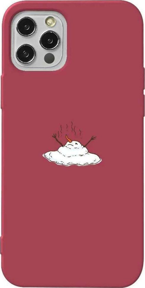 İphone 14 Pro Uyumlu Bordo Renkli Silikon Telefon Kılıfı - Melting Snowman