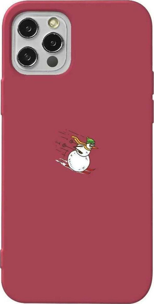 İphone 14 Pro Uyumlu Bordo Renkli Silikon Telefon Kılıfı - Snowman Skiing