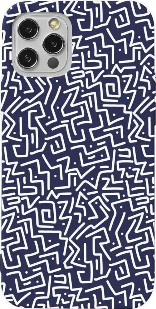İphone 14 Pro Uyumlu Lacivert Renkli Silikon Telefon Kılıfı - Sweet Doodle White