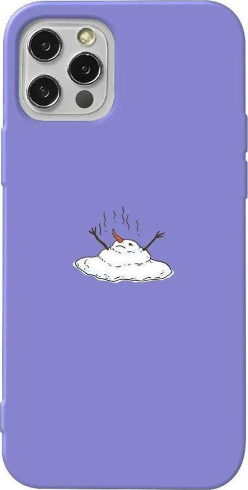 İphone 14 Pro Uyumlu Lila Renkli Silikon Telefon Kılıfı - Melting Snowman