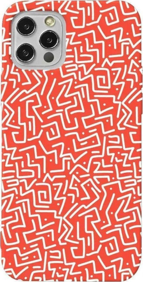 İphone 14 Pro Uyumlu Turuncu Renkli Silikon Telefon Kılıfı - Sweet Doodle White