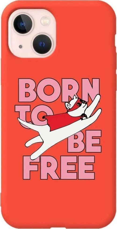 İphone 14 Turuncu Renkli Silikon Telefon Kılıfı - Born To Be Free