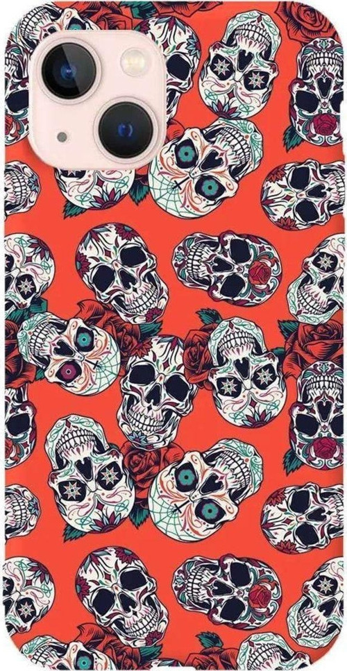 İphone 14 Turuncu Renkli Silikon Telefon Kılıfı - Death And Roses