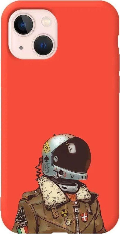 İphone 14 Turuncu Renkli Silikon Telefon Kılıfı - Motorcycle Man
