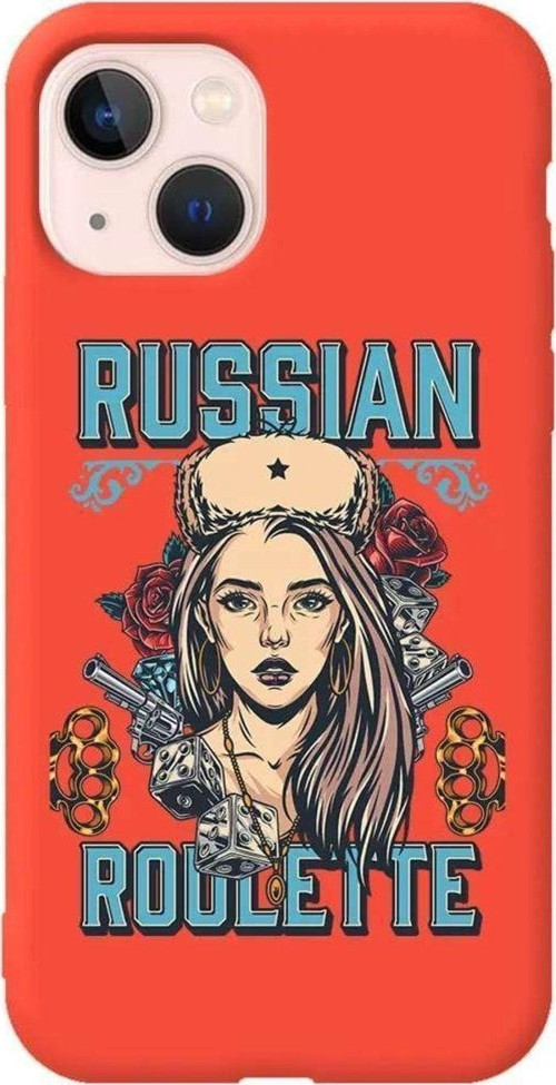 İphone 14 Turuncu Renkli Silikon Telefon Kılıfı - Russian Girl