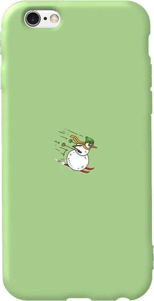 İphone 6 Açik Yesil Renkli Silikon Telefon Kılıfı Uyumlu Snowman Skiing